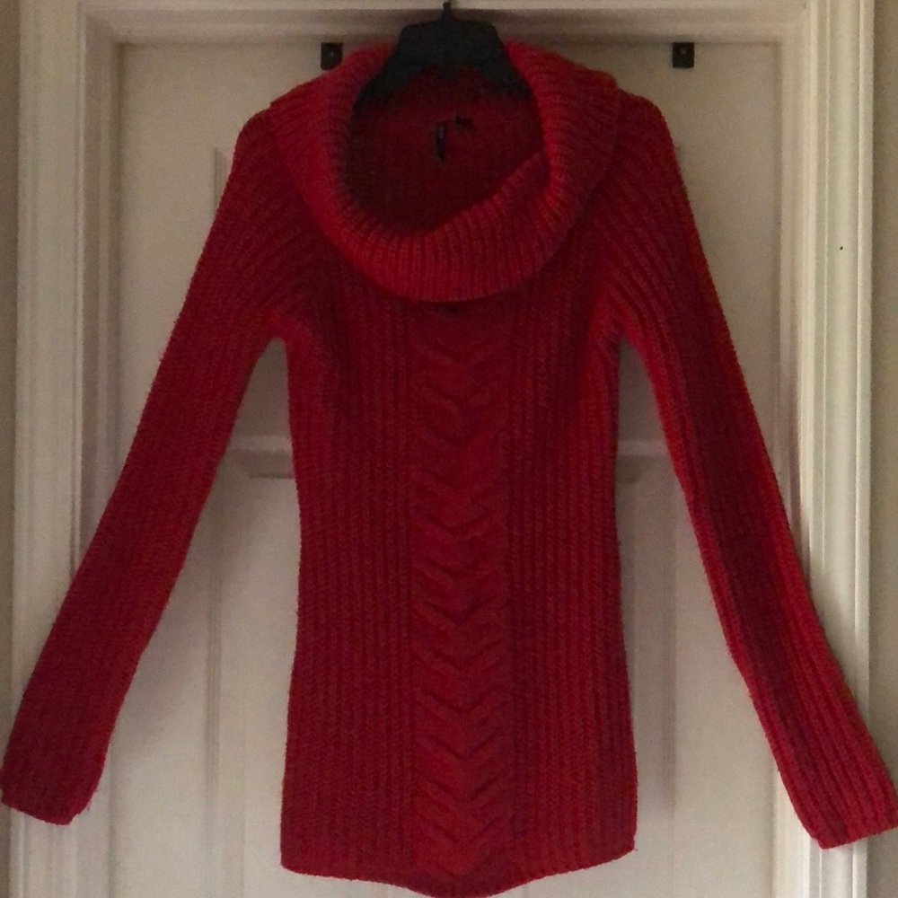 Red (I know looks pink) long sleeve knit sweater